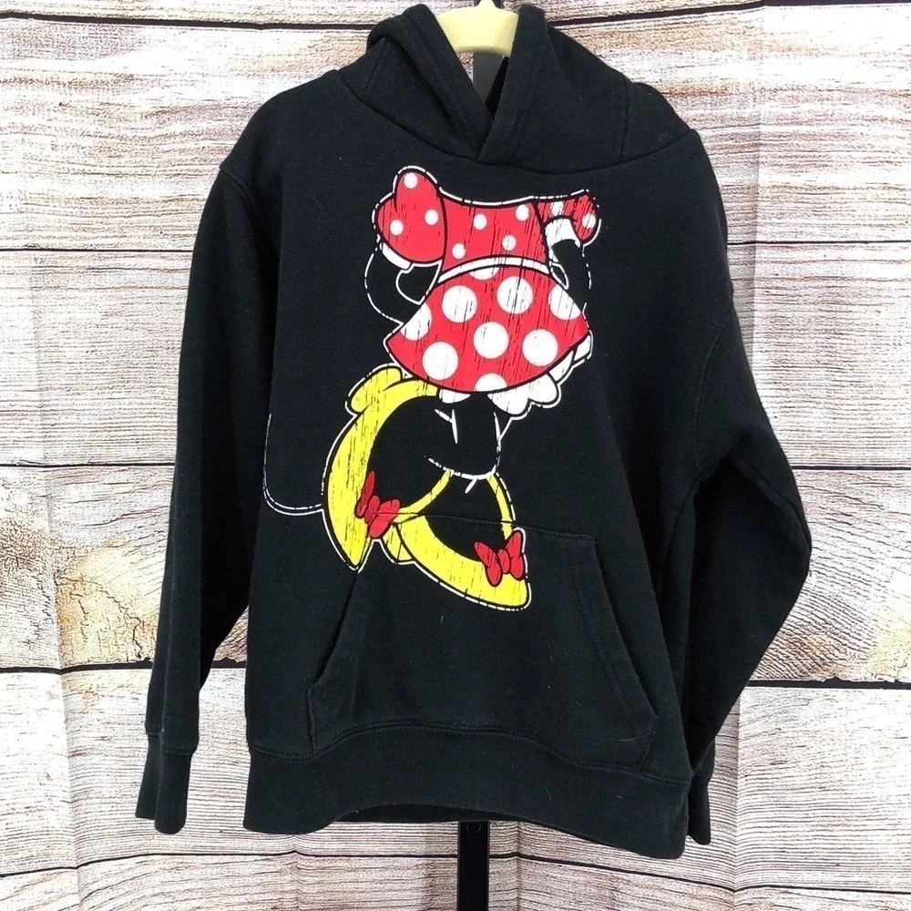 Disney Parks Black and Red Minnie Mouse Pullover Hoodie With Ears Size S (K)